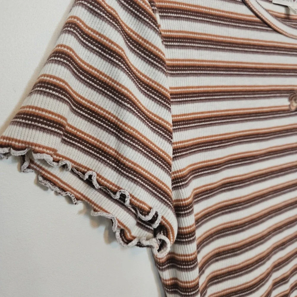 Ultra Flirt Striped XLarge Y2K Style‎ Slim Fit Short Sleeve Scalloped Hem Stripe - Picture 3 of 7